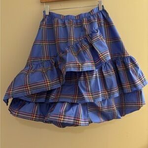 Anthropologie Maeve Blue tartan Plaid Ruffle Skirt